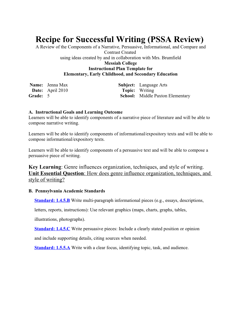 Recipe for Successful Writing (PSSA Review)