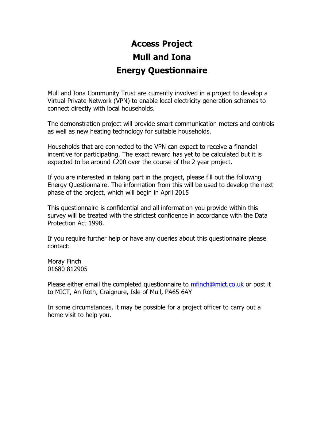 Energy Questionnaire