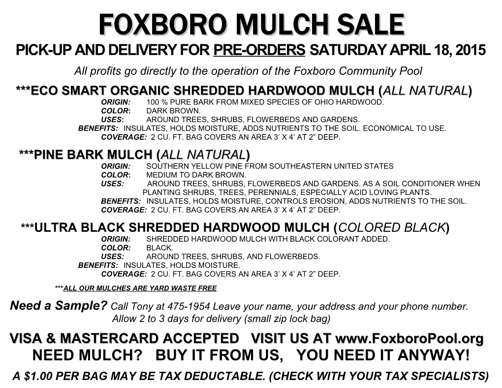 Foxboro Mulch Sale