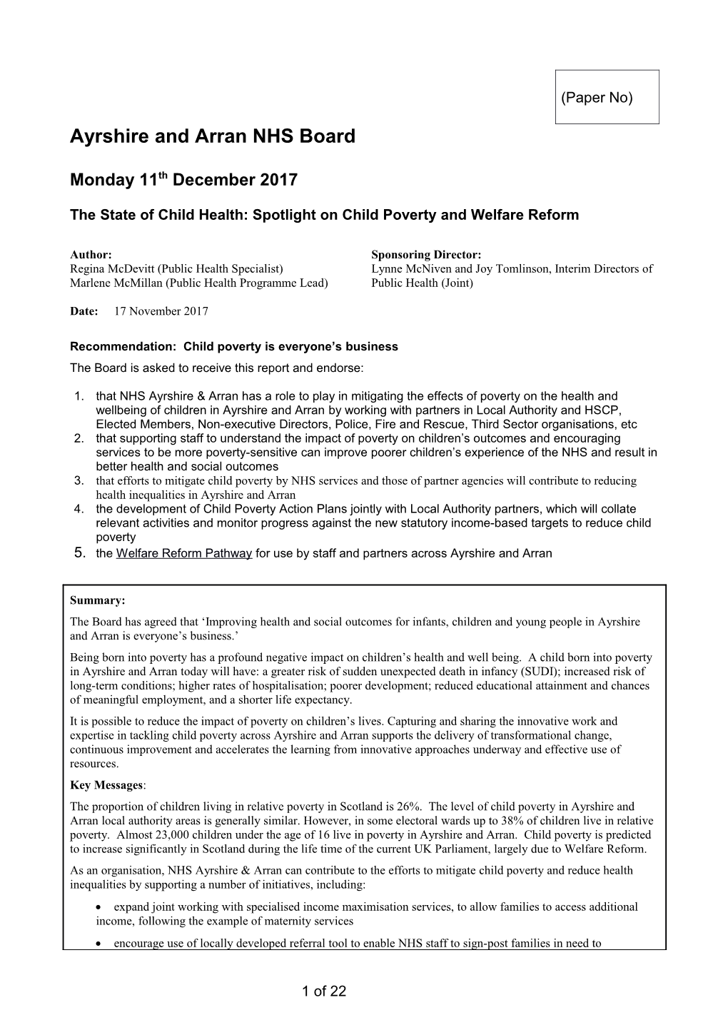 The State of Child Health: Spotlight on Child Poverty and Welfare Reform