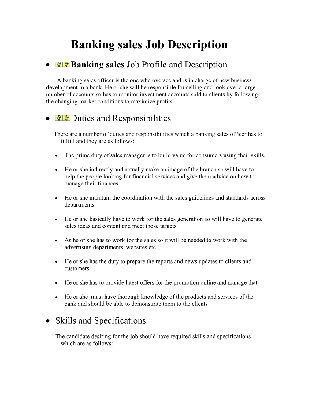 Banking Sales Job Description