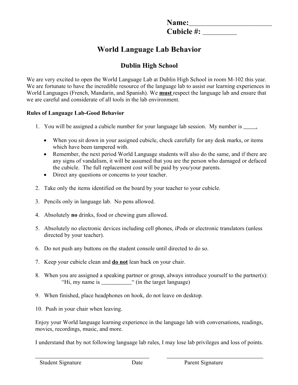 Language Lab Etiquette