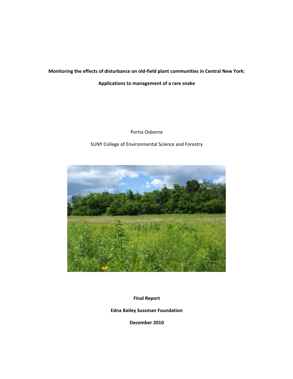 Monitoring the Effects of Disturbance on Old-Field Plant Communities in Central New York