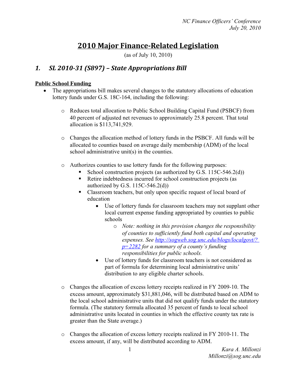 2010 Major Finance-Related Legislation