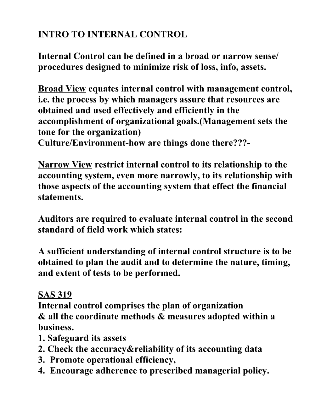 Chapter 5 - Intro to Internal Control