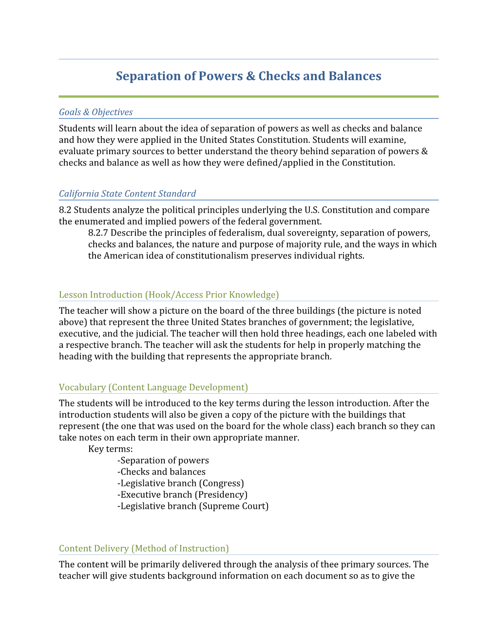 Separation of Powers & Checks and Balances