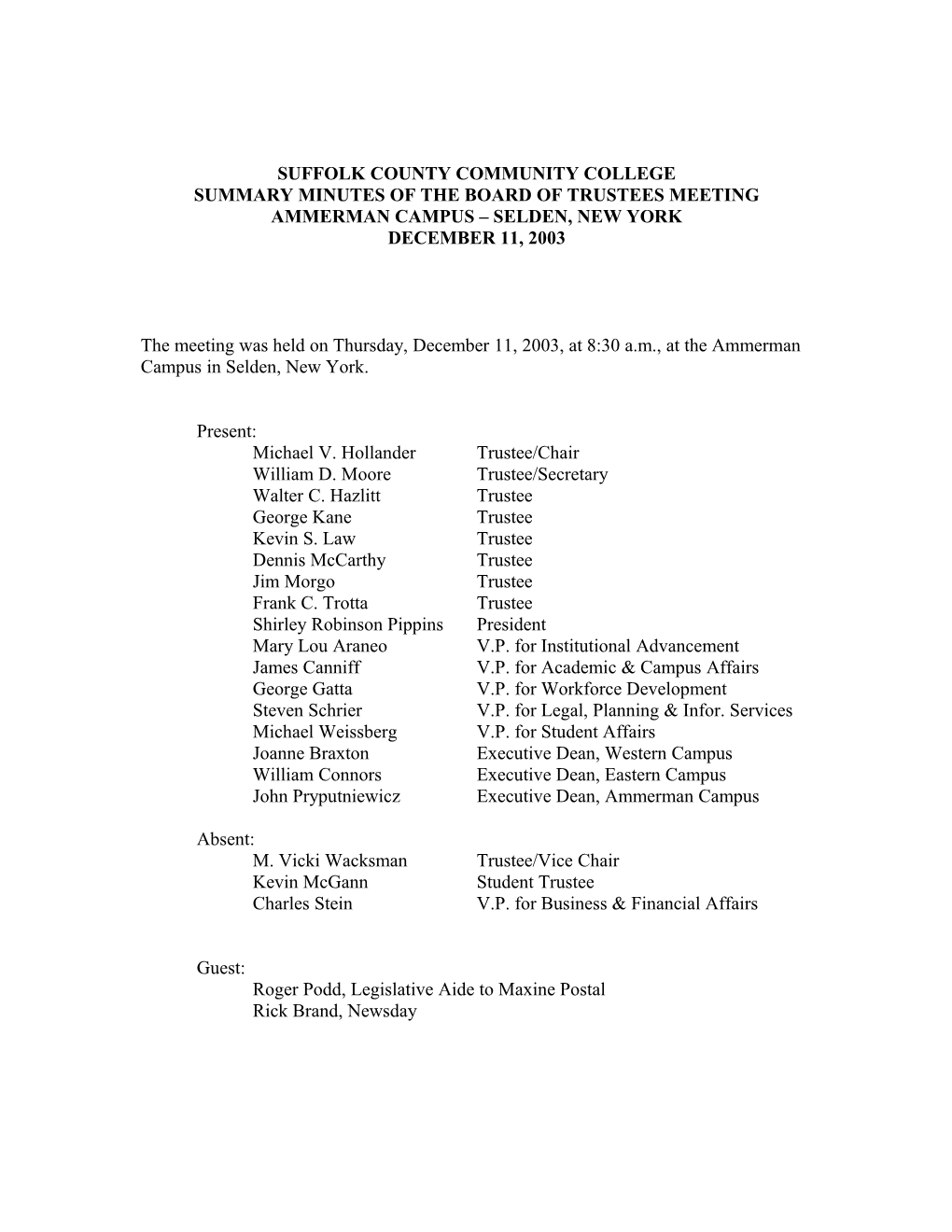 Summary Minutes of the Board of Trusteesmeeting
