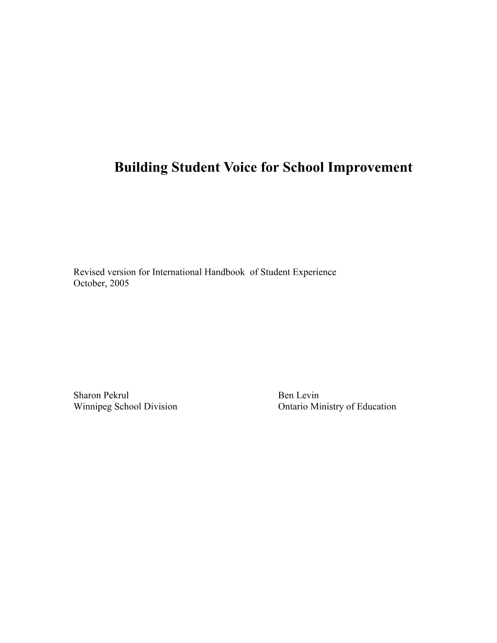 Student Voice and School Improvement