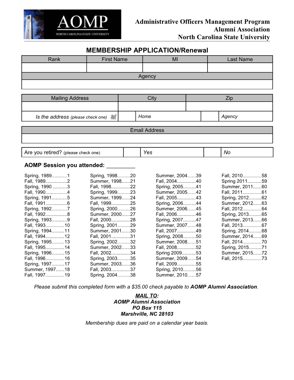 AOMP Alumni Association Membership Application/Renewal