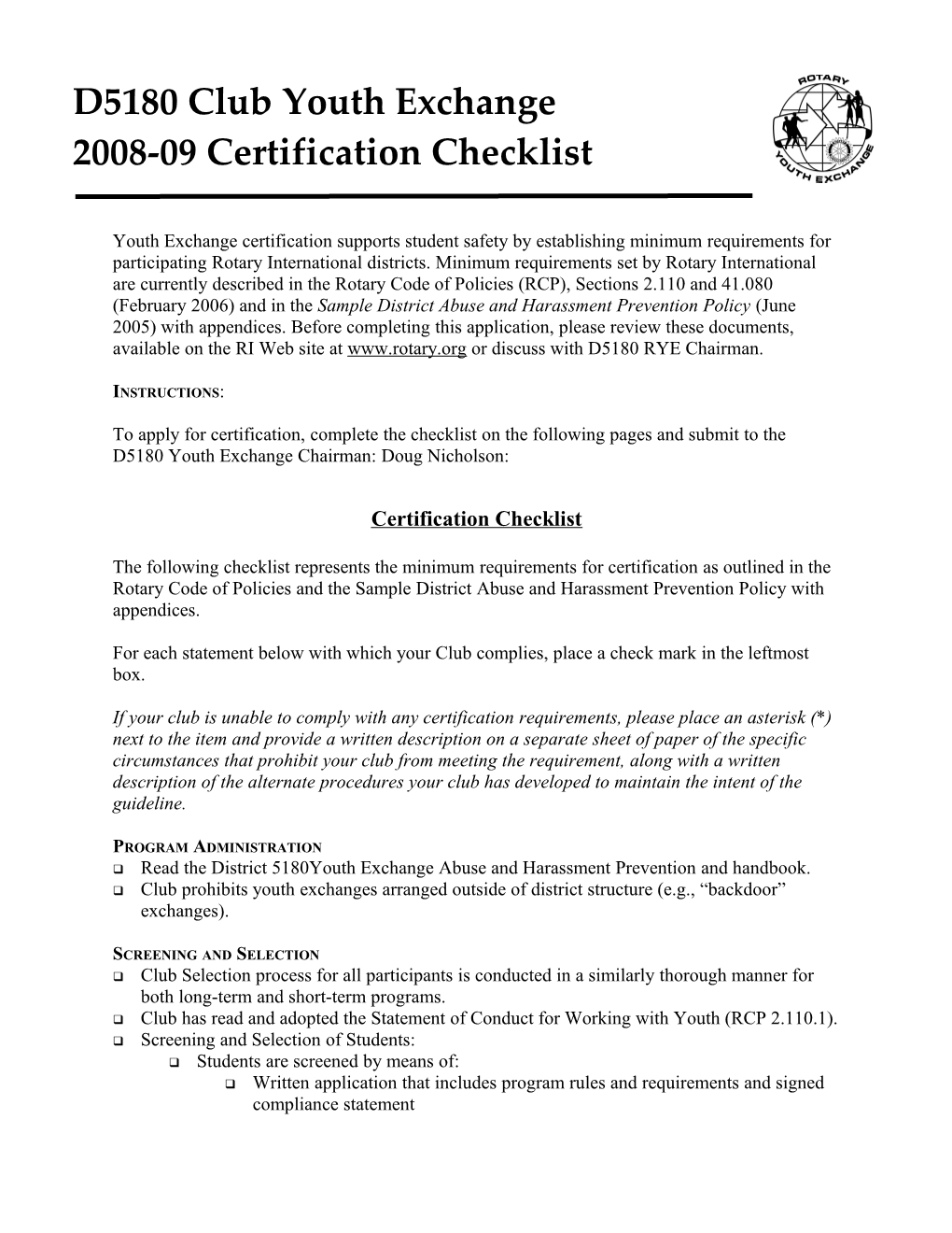 Certification Application & Compliance Statement
