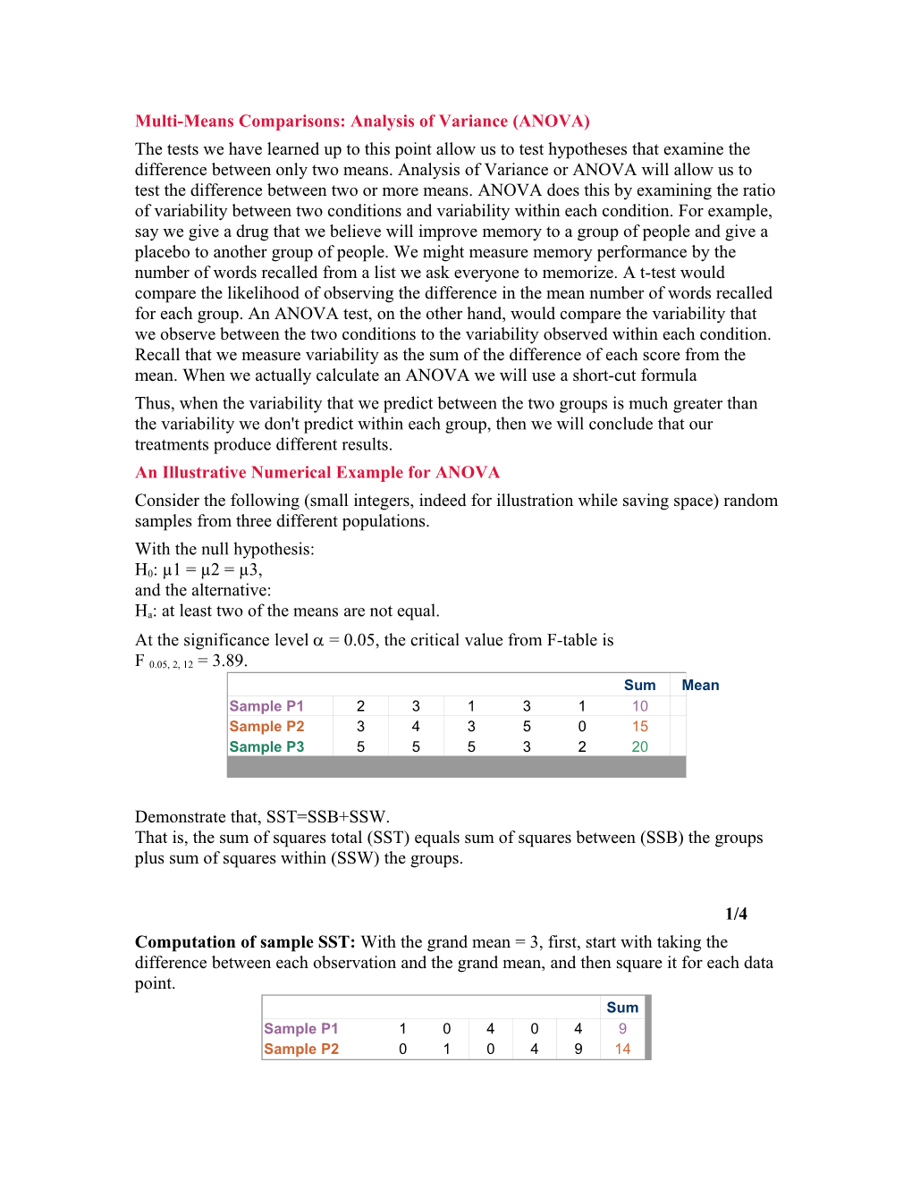 Multi-Means Comparisons: Analysis of Variance (ANOVA)