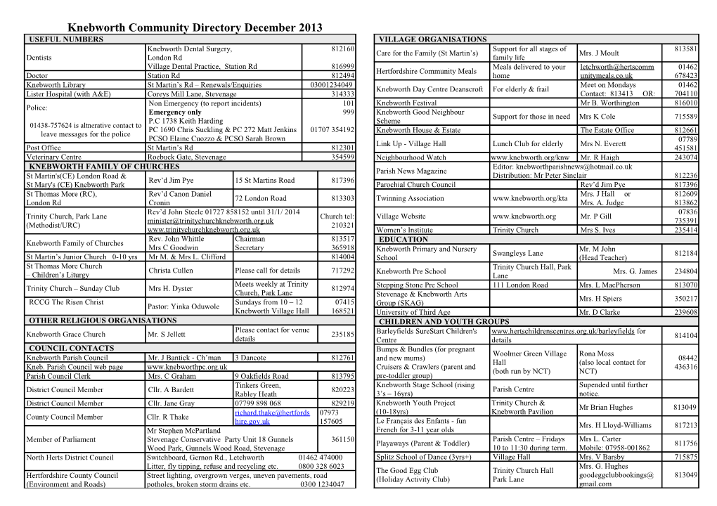 Knebworth Community Directory December 2013