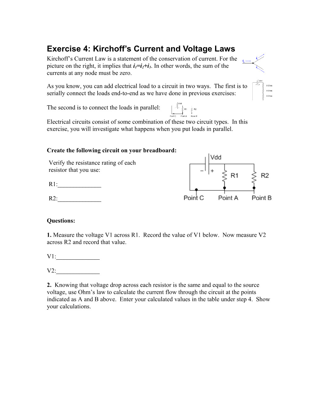 Exercise 4: Kirchoff S Current and Voltage Laws