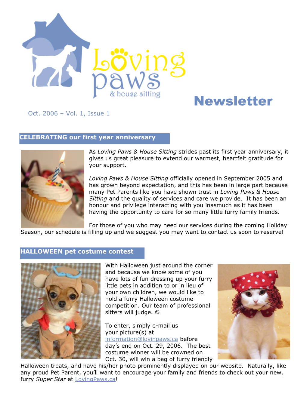 Loving Paws - October 2006 Newsletter