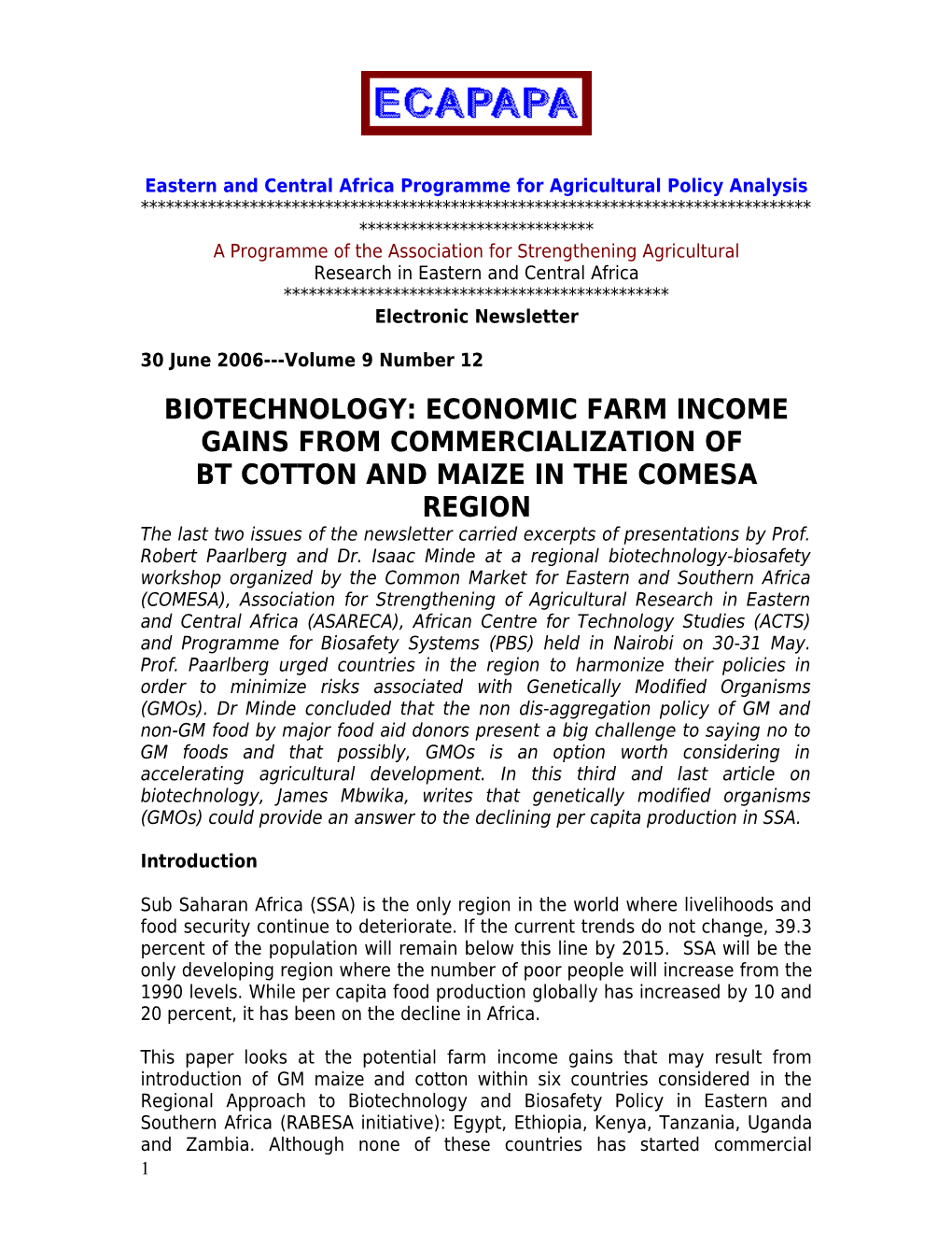 Eastern and Central Africa Programme for Agricultural Policy Analysis