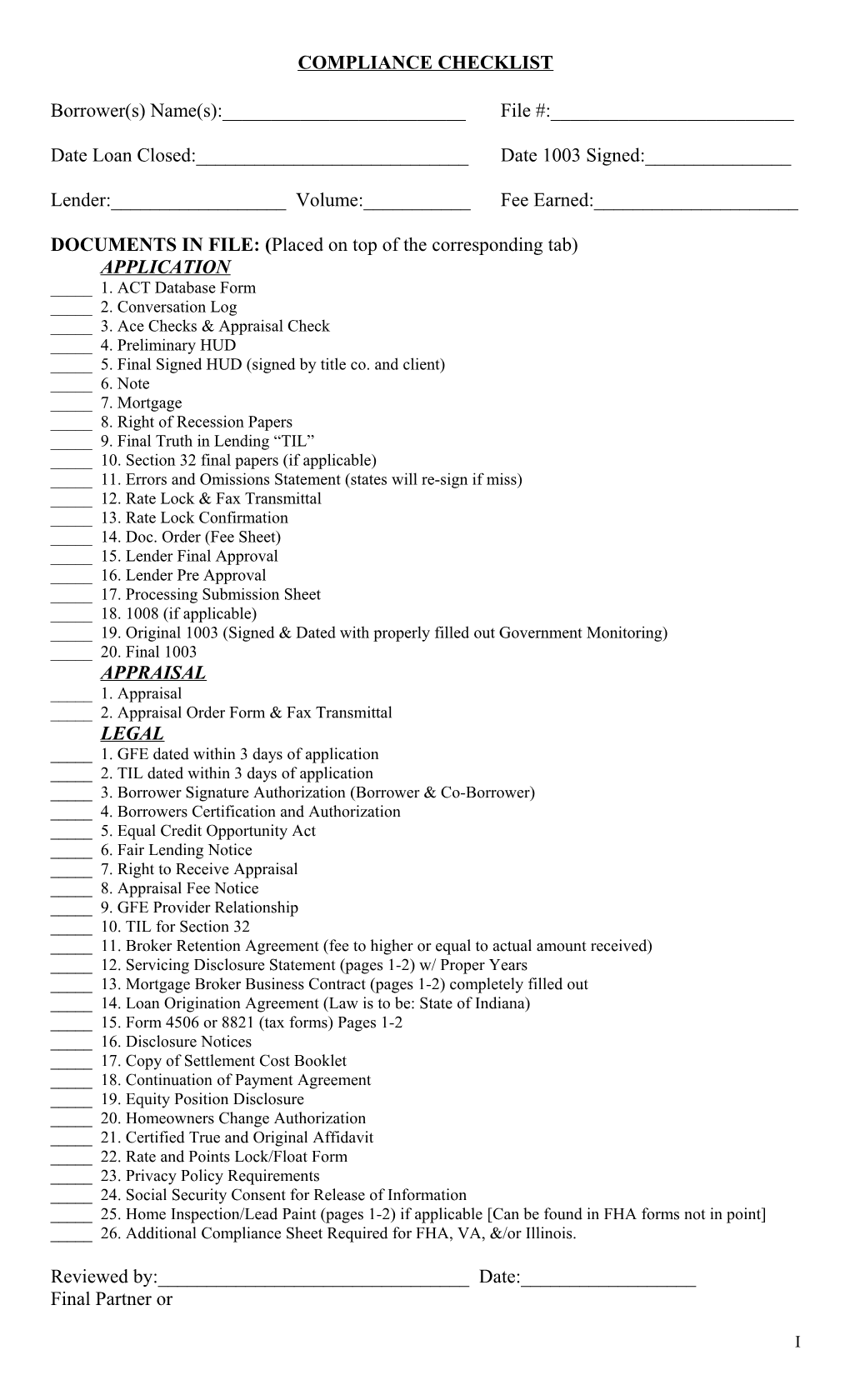 Compliance Checklist