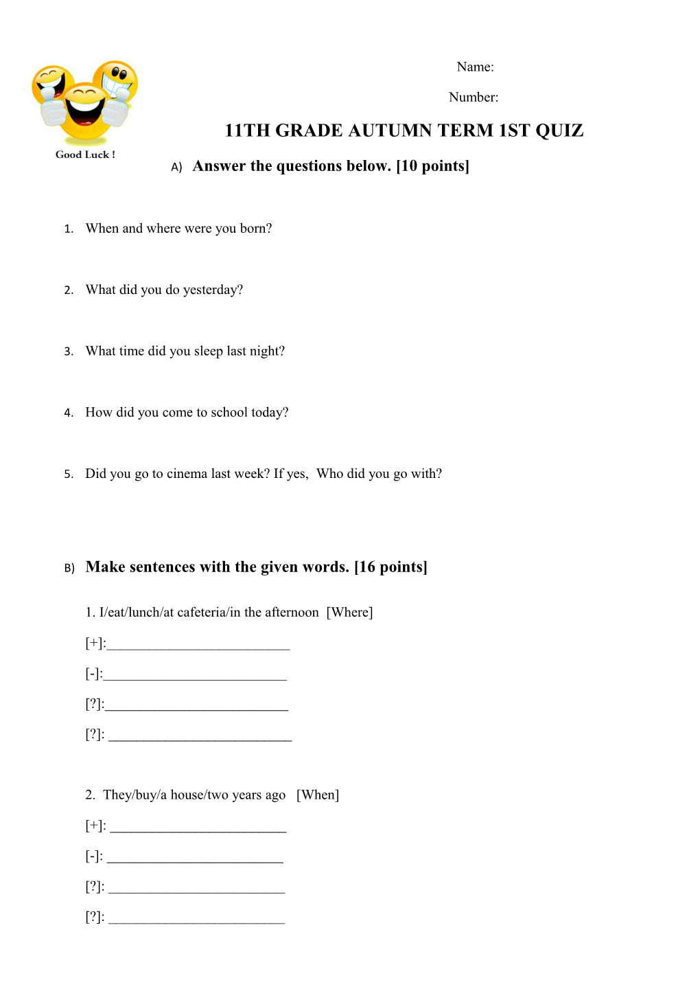 11Th Grade Autumn Term 1St Quiz