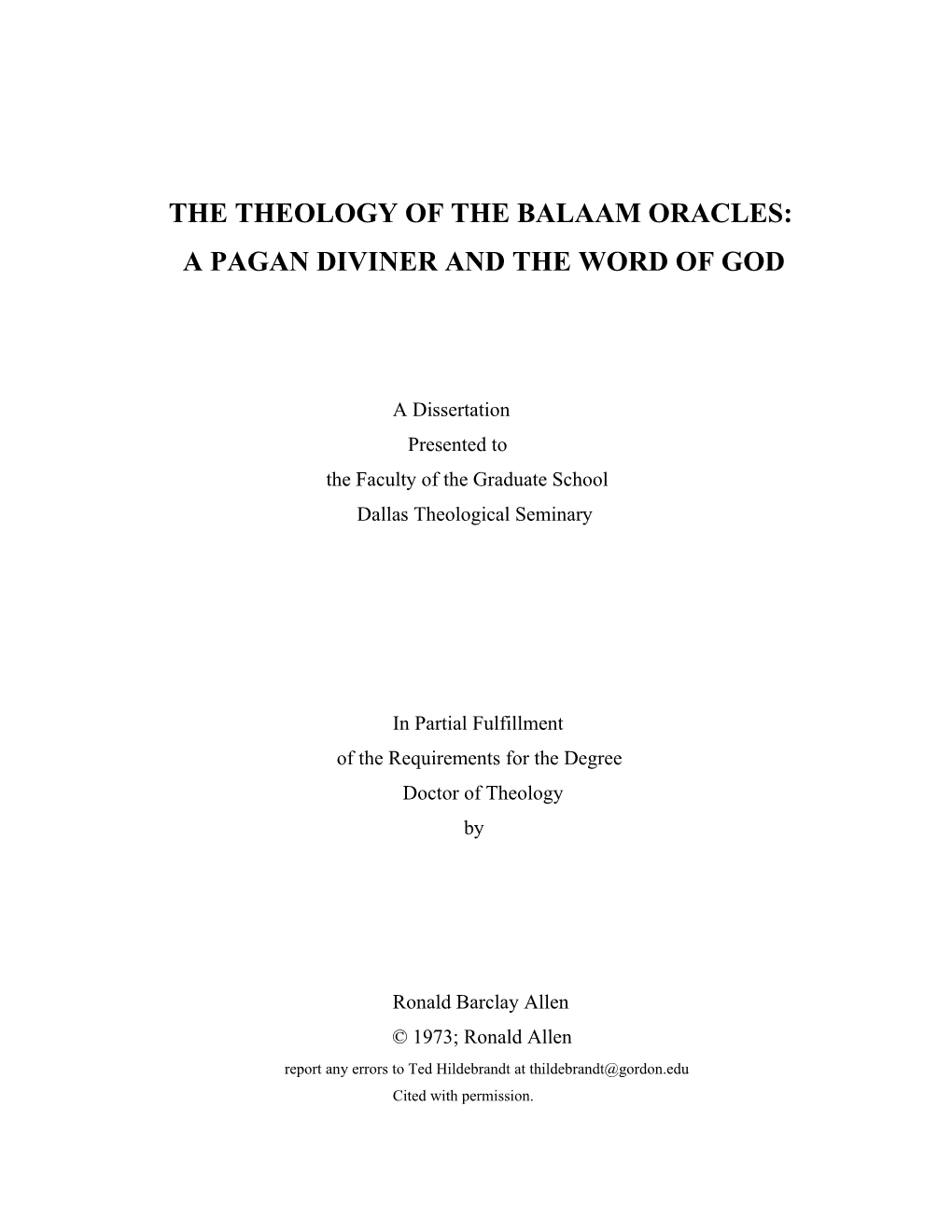 The Theology of the Balaam Oracles