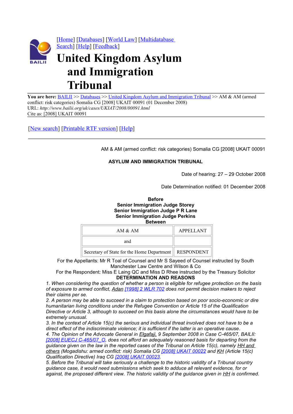 United Kingdom Asylum and Immigration Tribunal