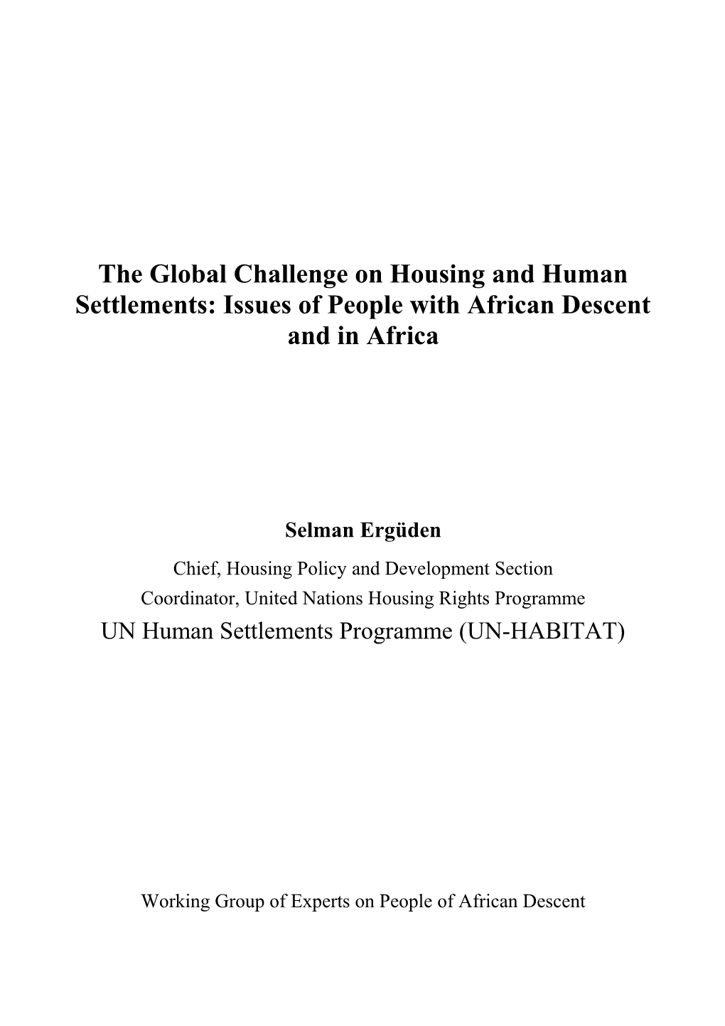 Housing And Human Settlements S Erguden