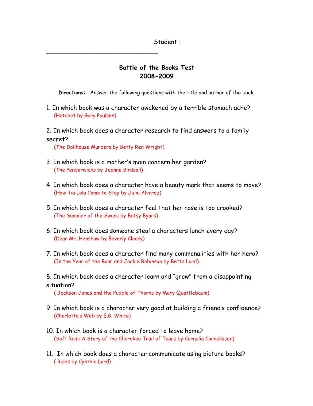 Battle of the Books Test