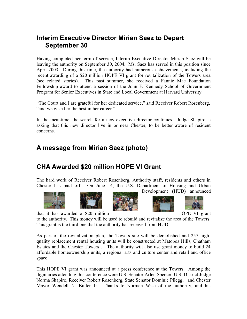 Interim Executive Director Mirian Saez to Depart September 30