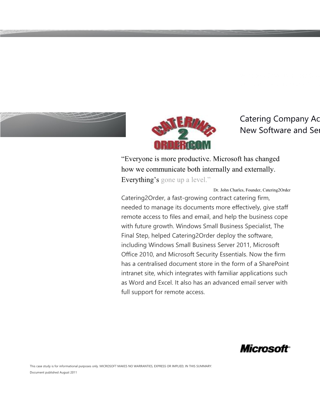 Writeimage CSB Catering Company Accelerates Growth with Microsoft Software