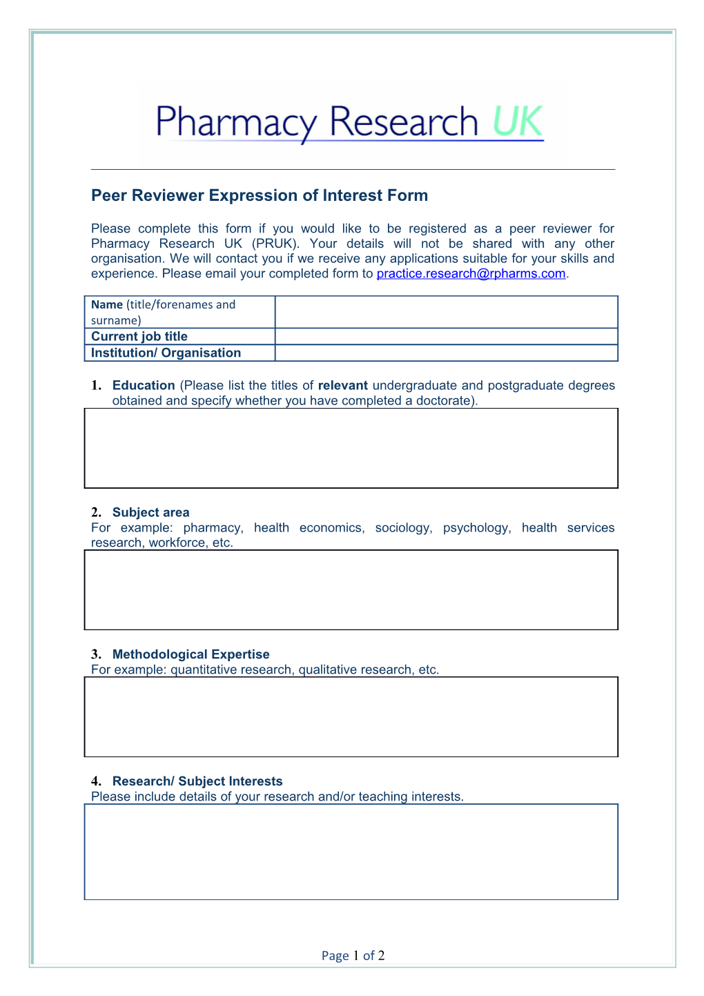 Peer Reviewer Expression of Interest Form