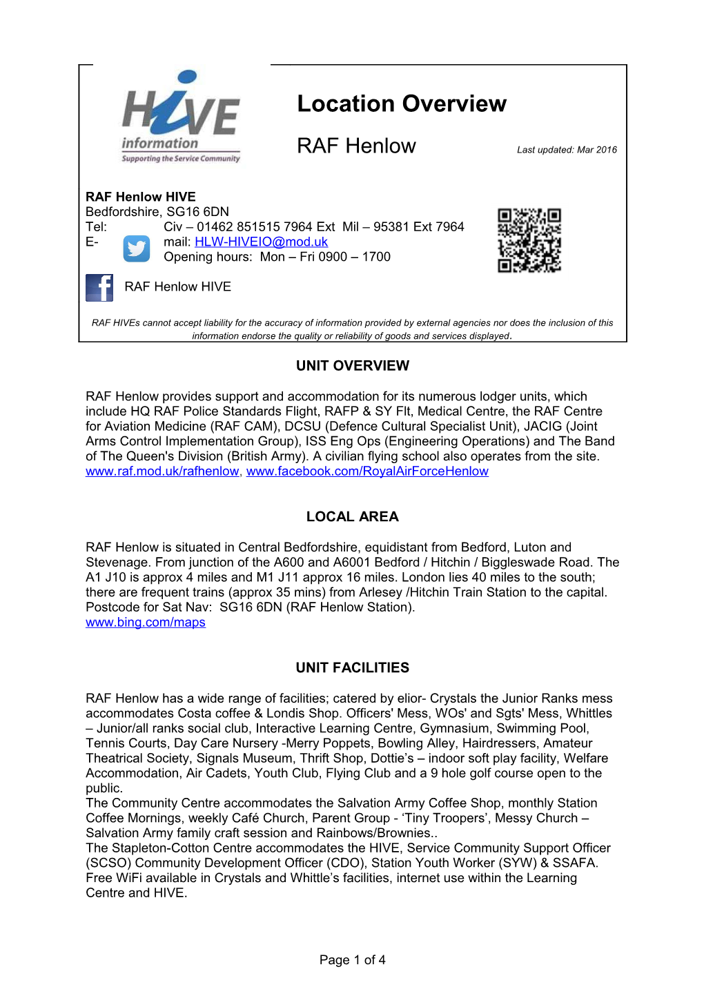 RAF HIVE Overview Information Sheet Template
