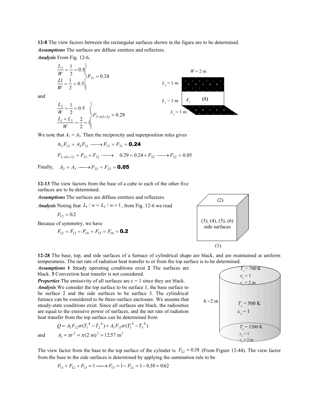 12-8 the View Factors Between the Rectangular Surfaces Shown in the Figure Are to Be Determined