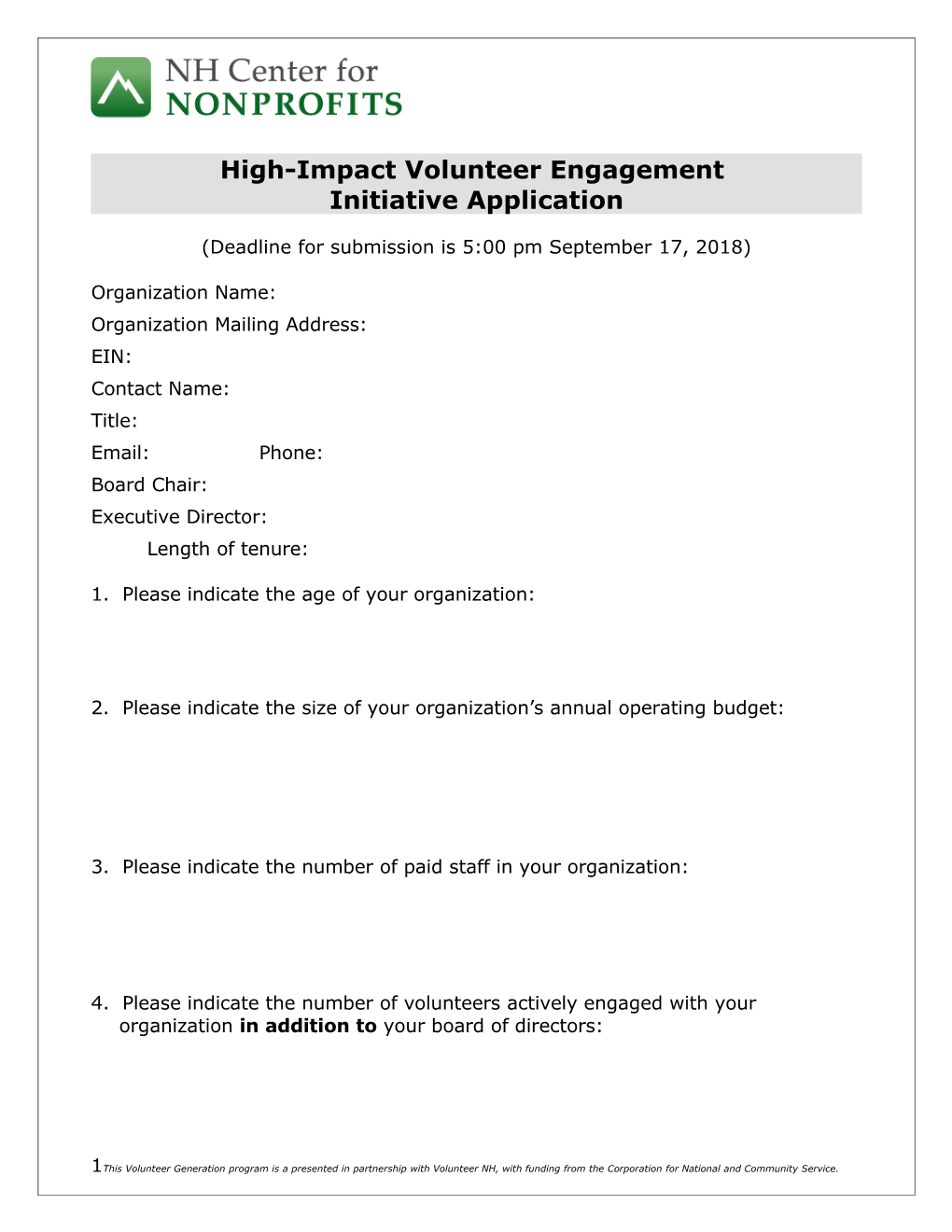 Volunteer Engagement Initiative & Year One Pilot: Overview