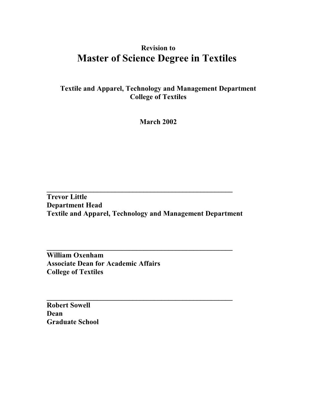 Master's of Science in Textiles