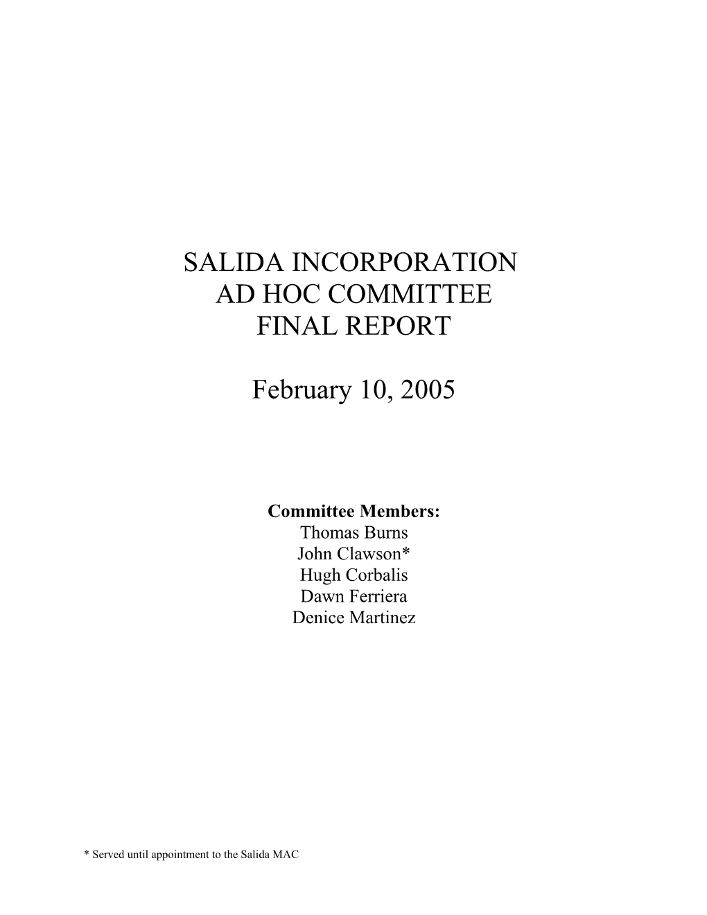 Salida Incorporation Committee Final Report