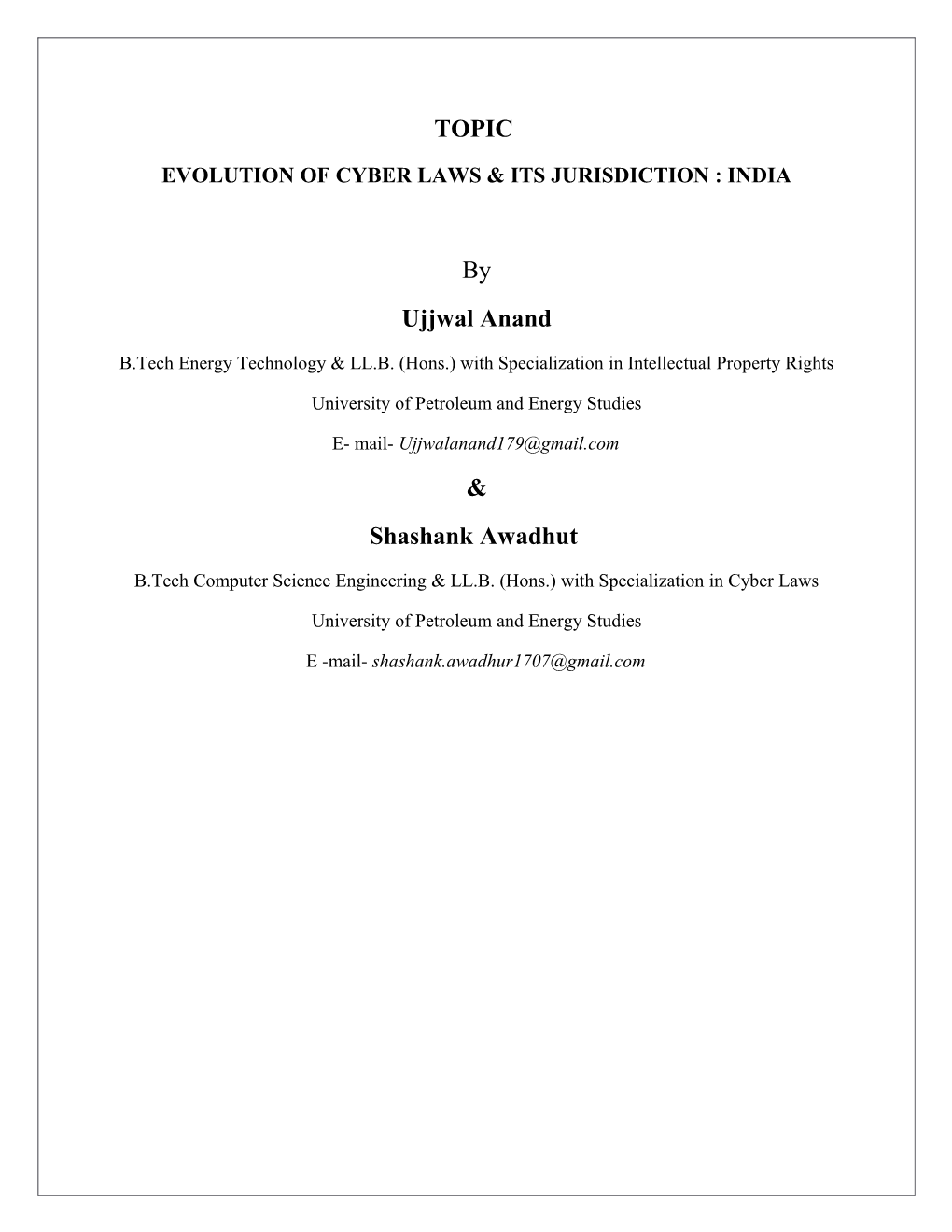 Evolution of Cyber Laws & Its Jurisdiction : India
