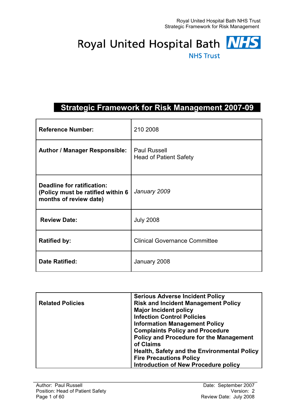 Strategic Framework for Risk Management