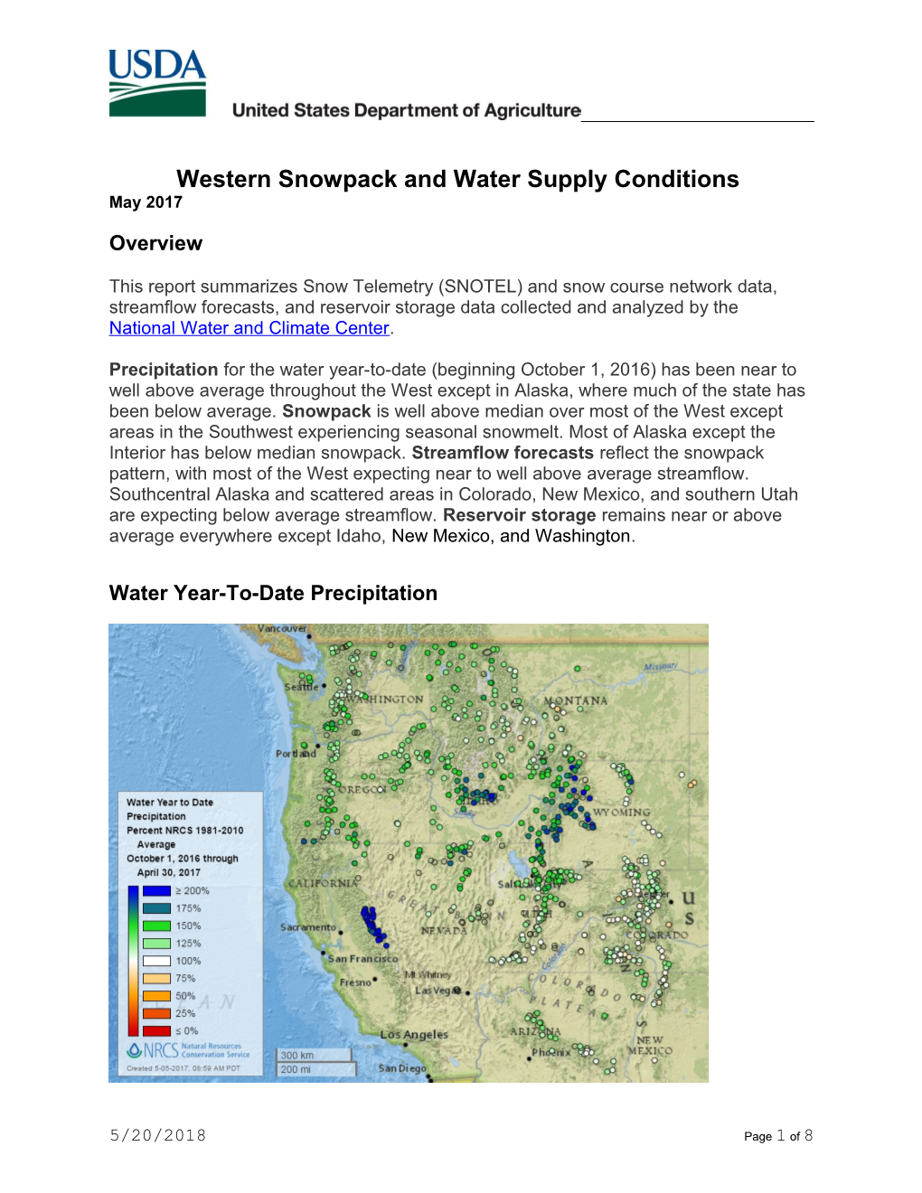 Western Snowpack and Water Supply Conditions