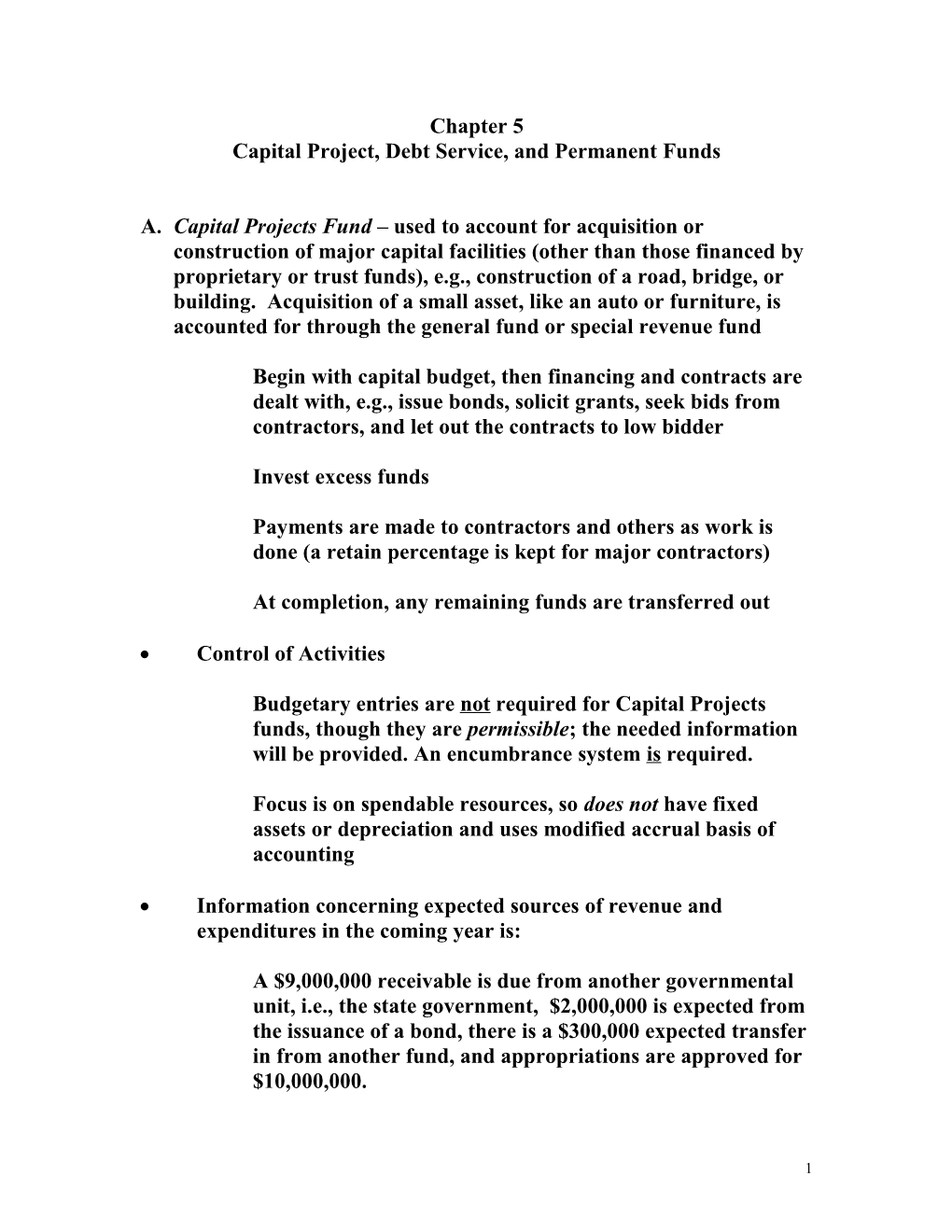 Capital Project, Debt Service, and Permanent Funds