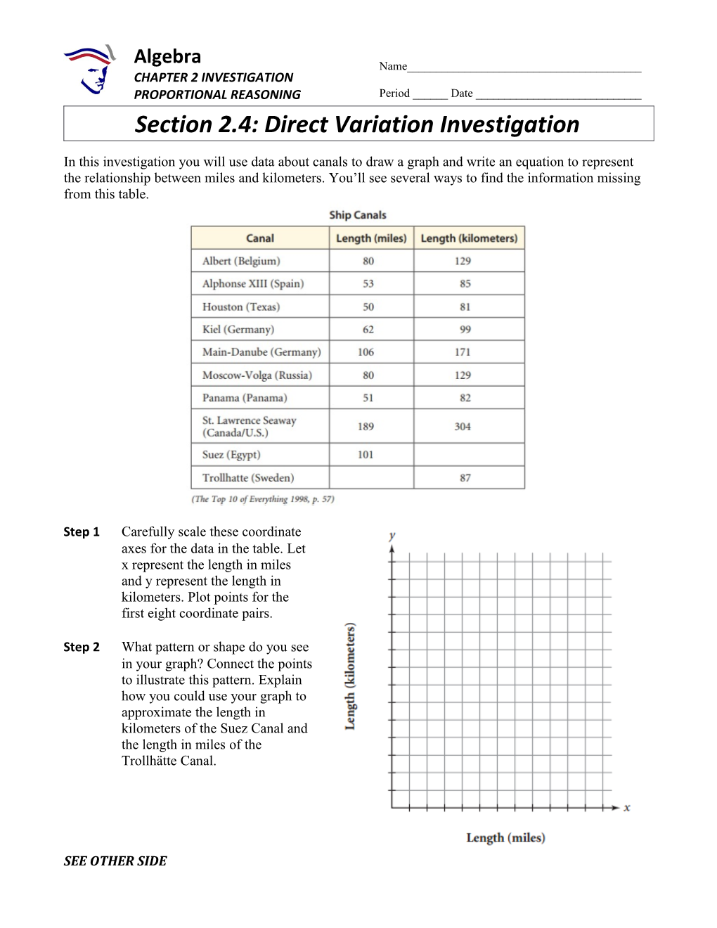 Section 2.4: Direct Variation Investigation