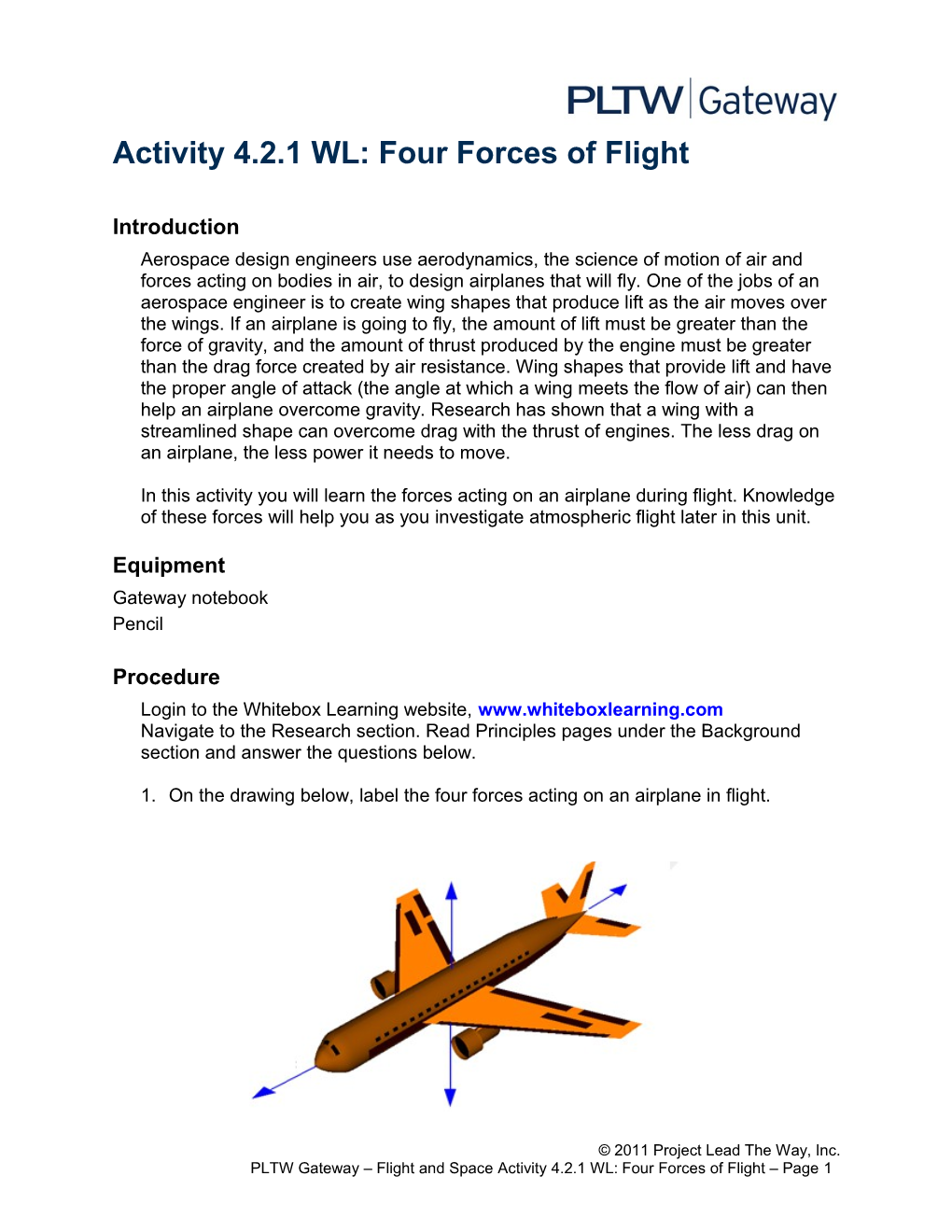 Activity 4.2.1 WL:Fourforcesofflight