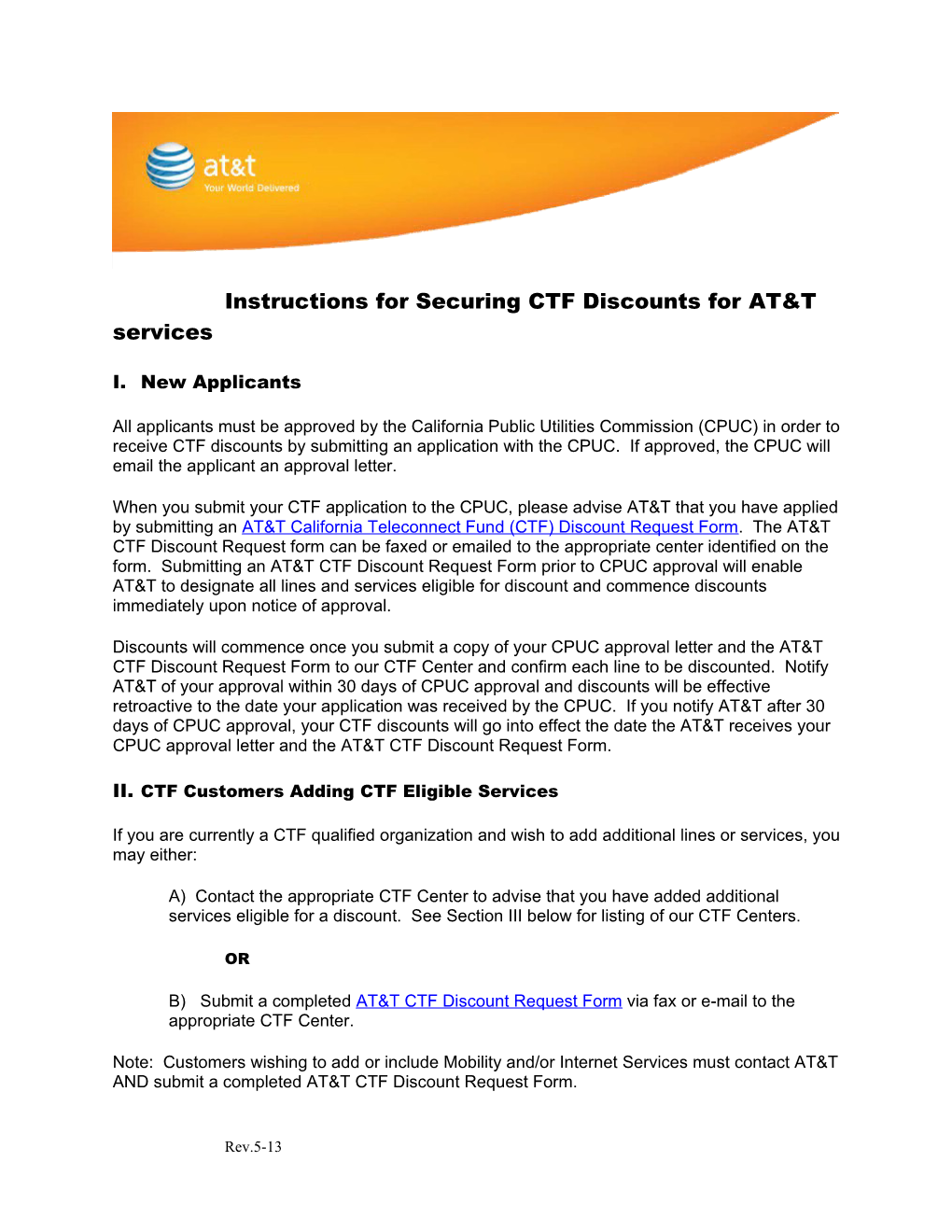 Instructions for Securing CTF Discounts for AT&T Services