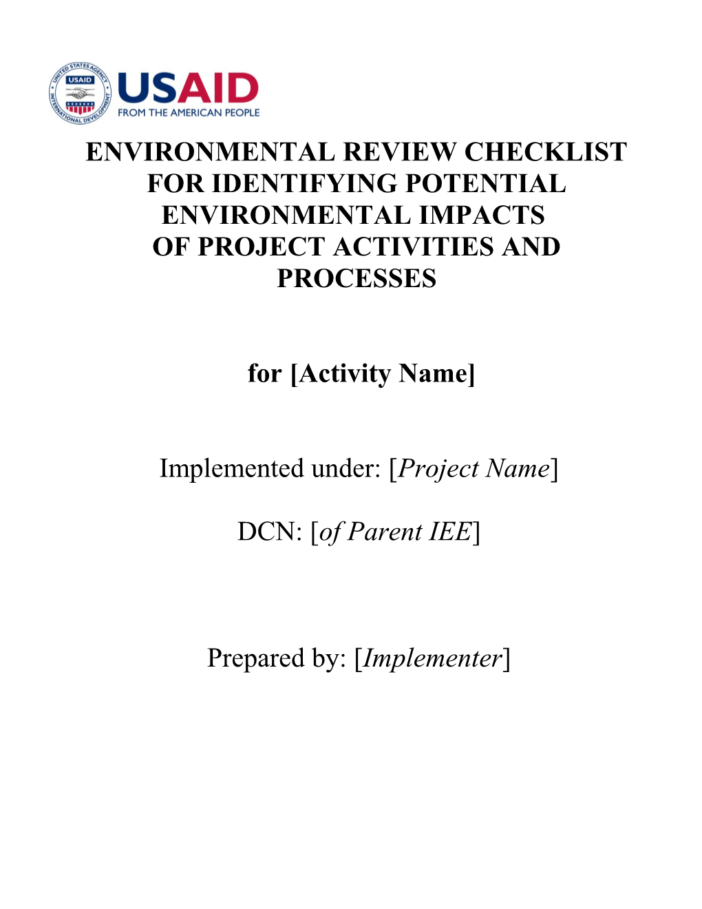 Environmental Review Checklist for Identifying Potential Environmental Impacts