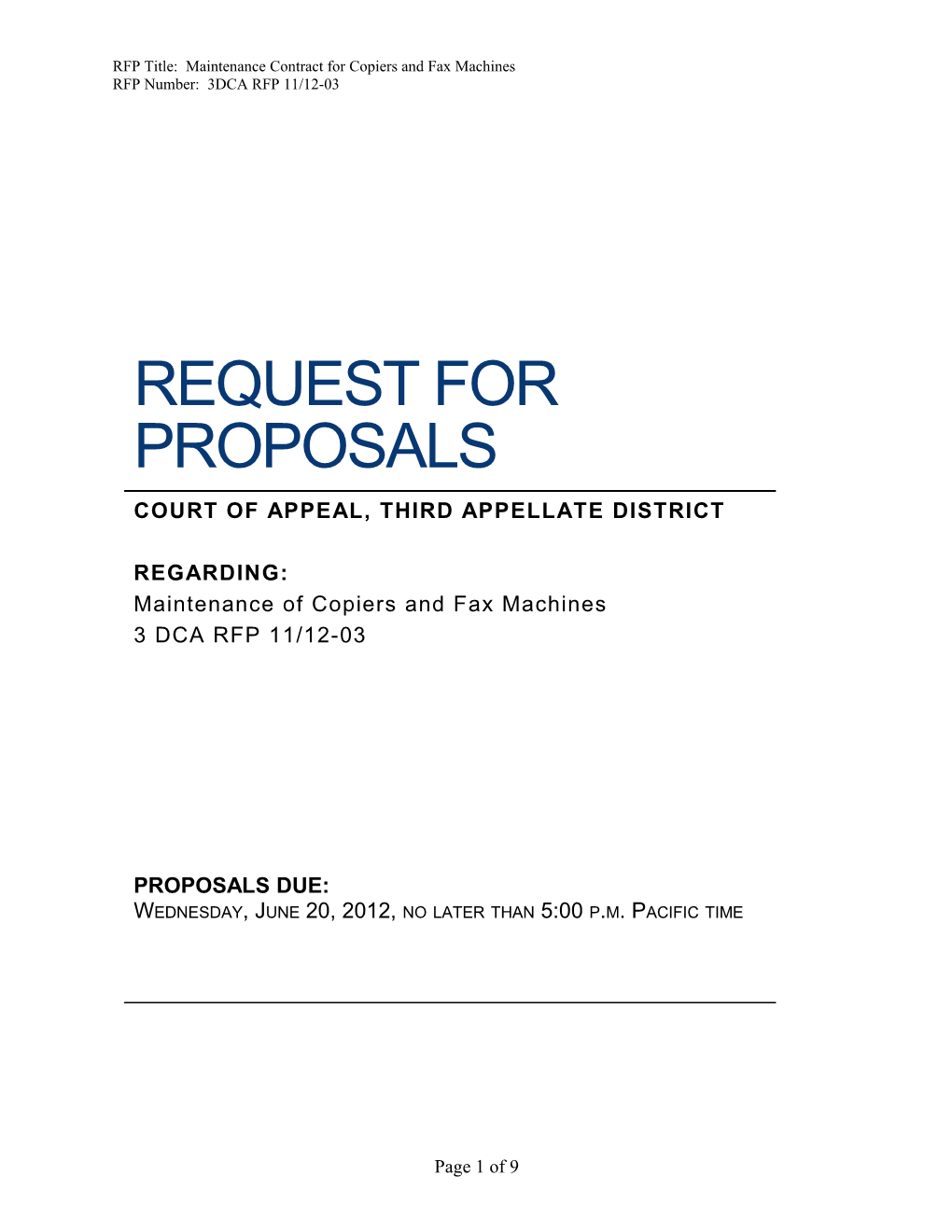 RFP Title: Maintenance Contract for Copiers and Fax Machines
