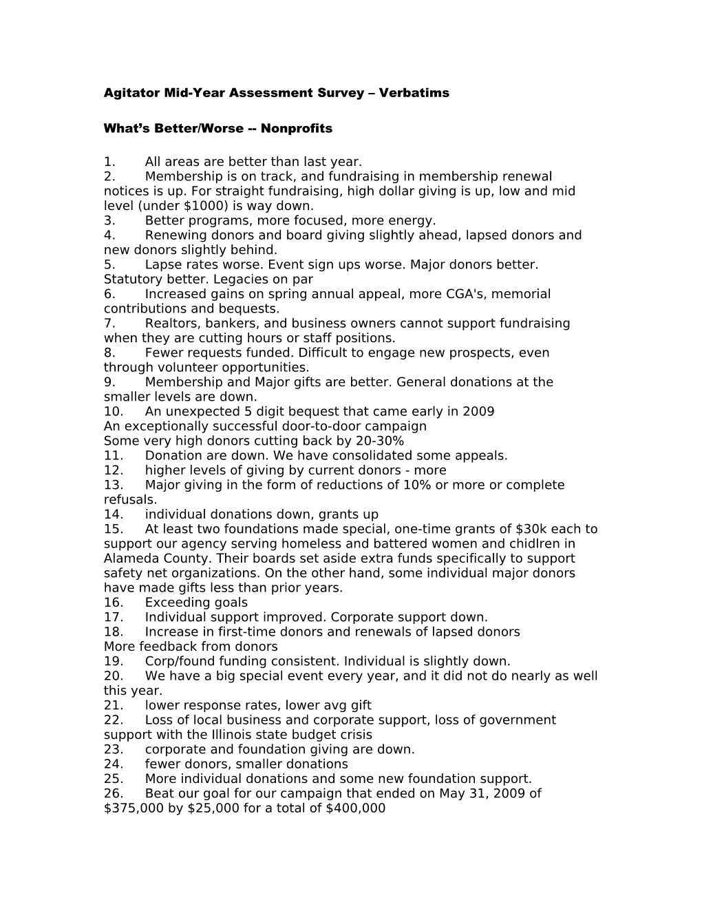 Agitator Mid-Year Assessment Survey – Verbatims