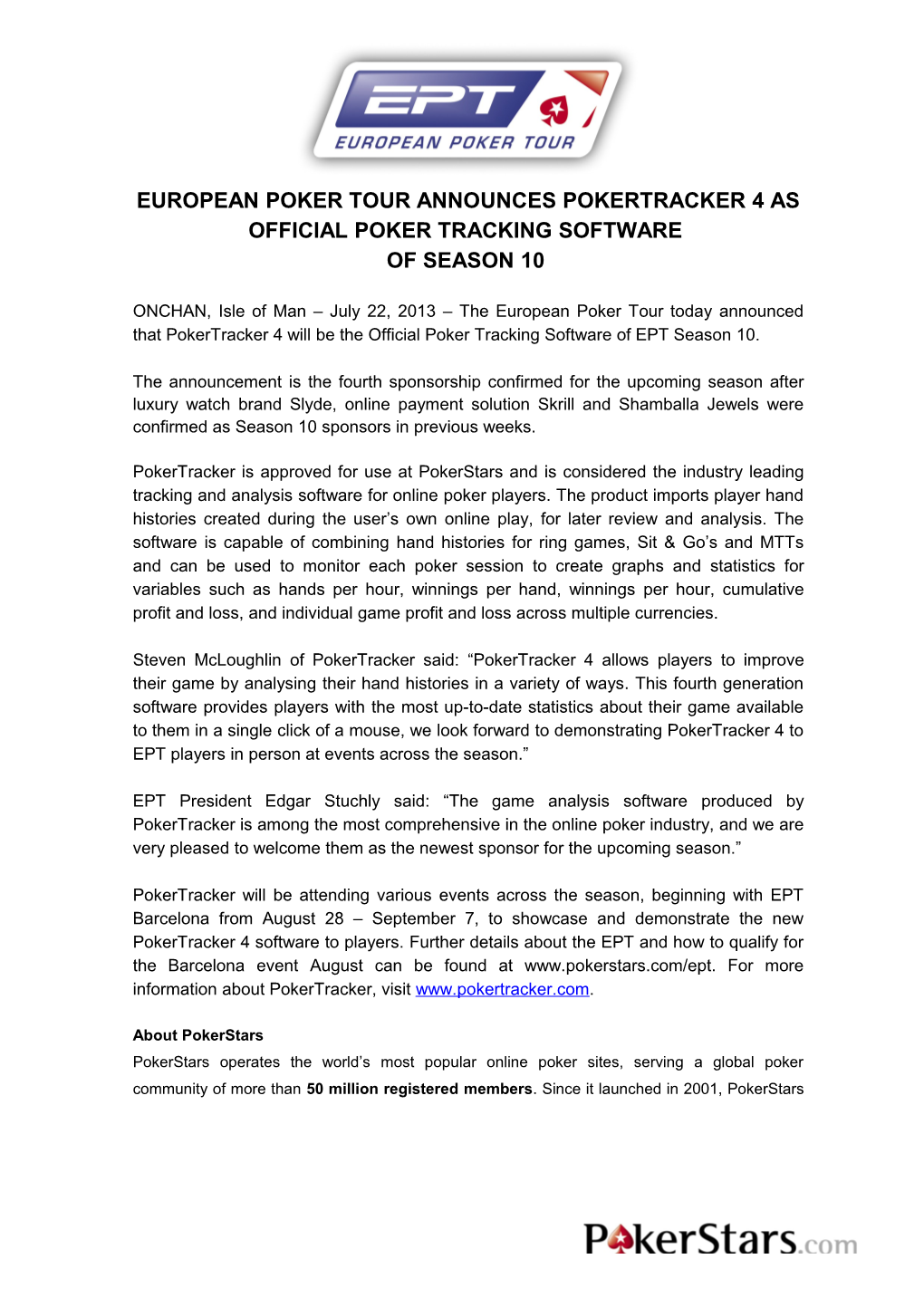 EUROPEAN POKER TOUR Announces Pokertracker 4 As Official Poker Tracking Software
