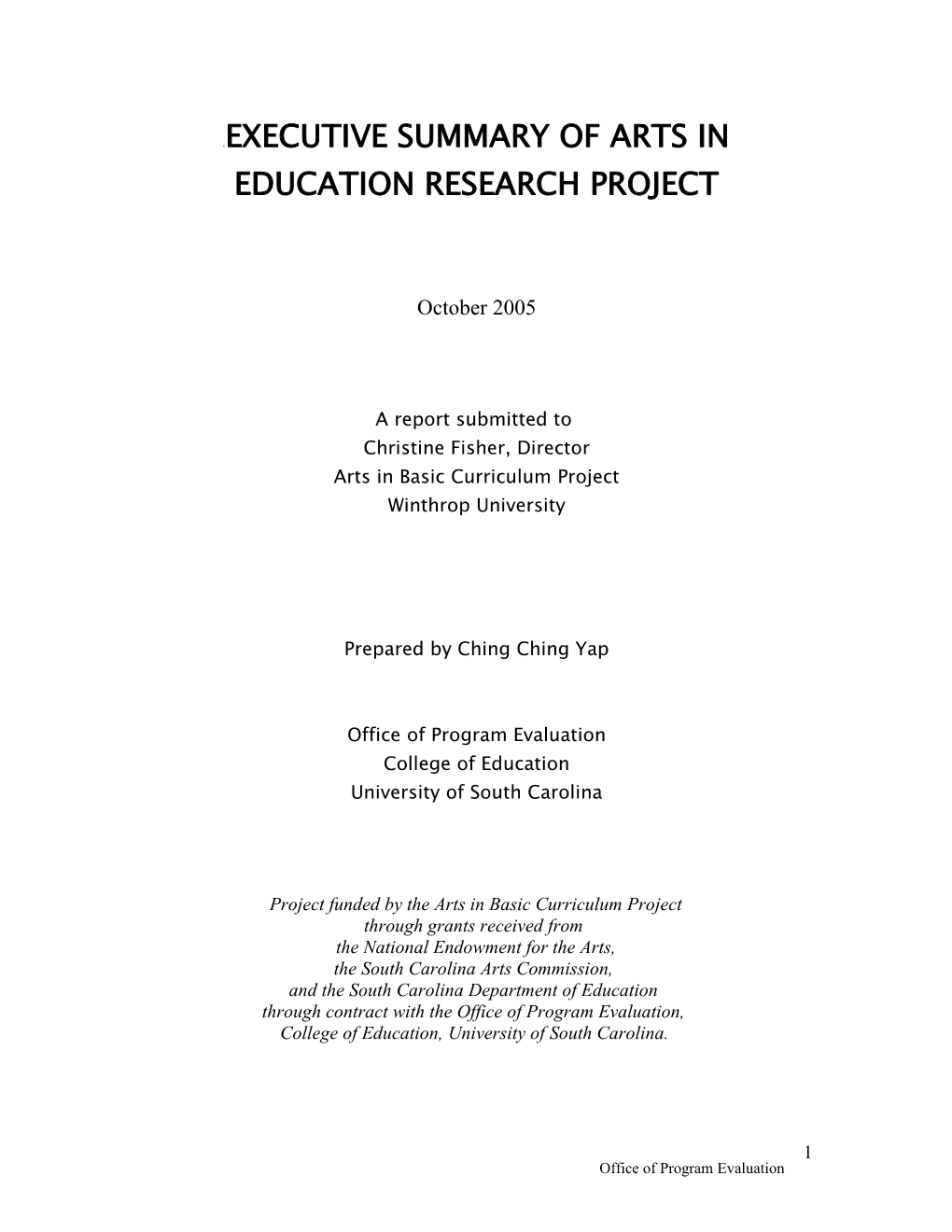 Executive Summary of Arts in Education Research Project