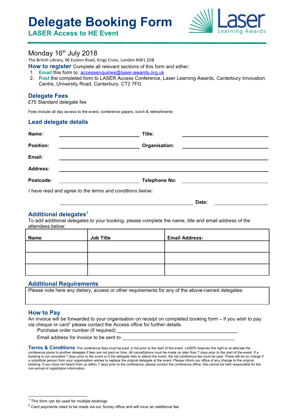 Delegate Booking Form