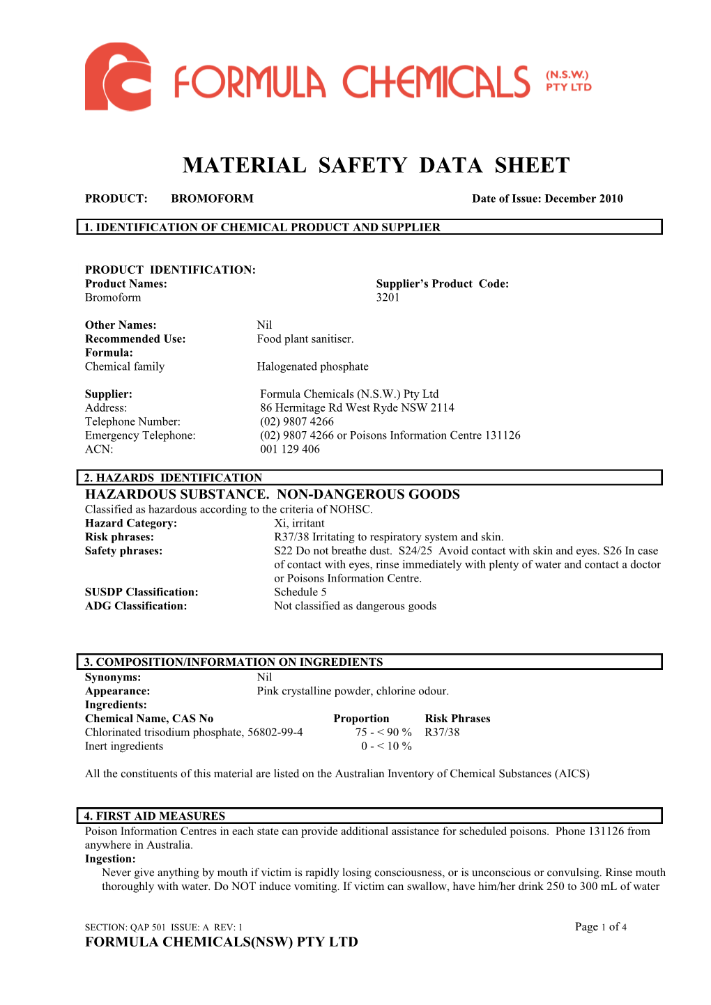 Material Safety Data Sheet s124