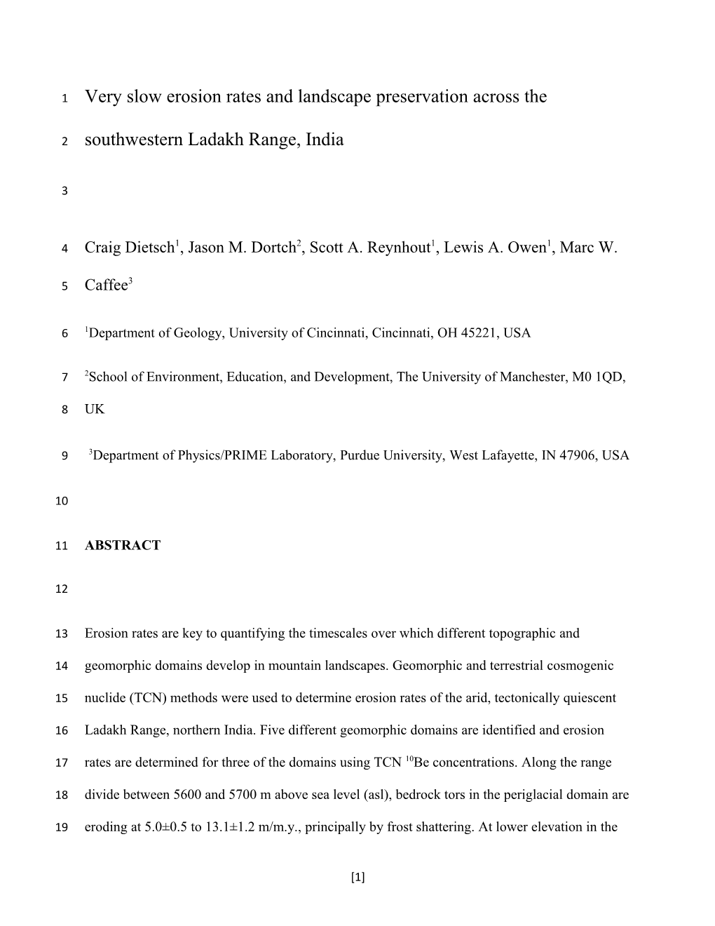 Very Slow Erosion Rates and Landscape Preservation Across the Southwestern Ladakh Range, India