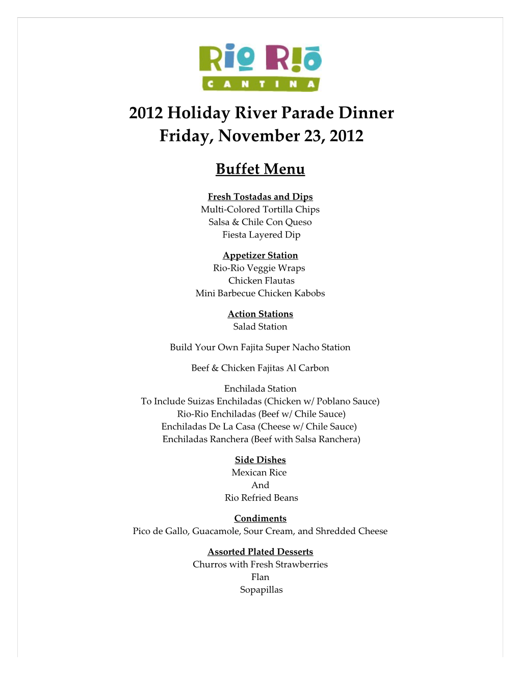 2012 Holiday River Parade Dinner