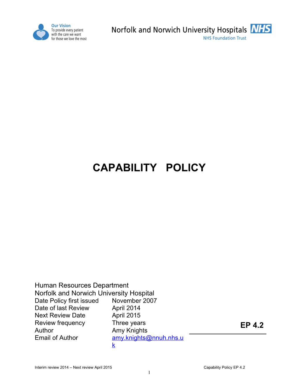 CAPABILITY POLICY Human Resources Department